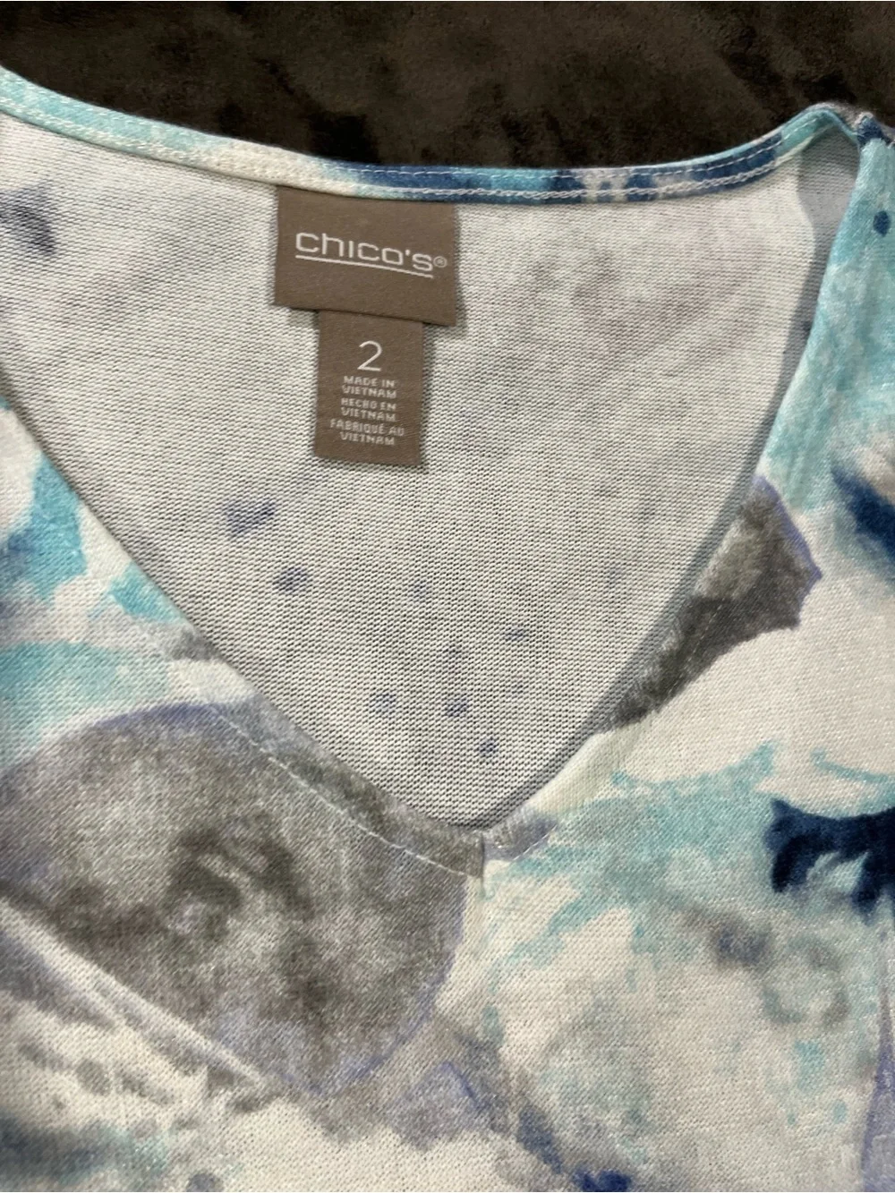 NWT Chicos Women’s CoziSoft Size 2 Large V-Neck Floral Abstract Blue Purple Top - Picture 3 of 14
